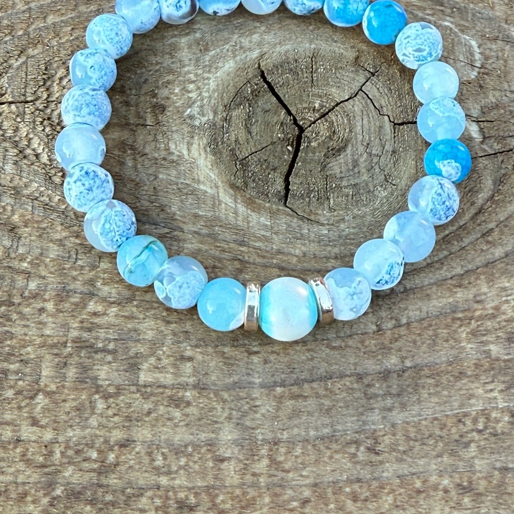 Blue dragon vein and White pearl Beaded Bracelet